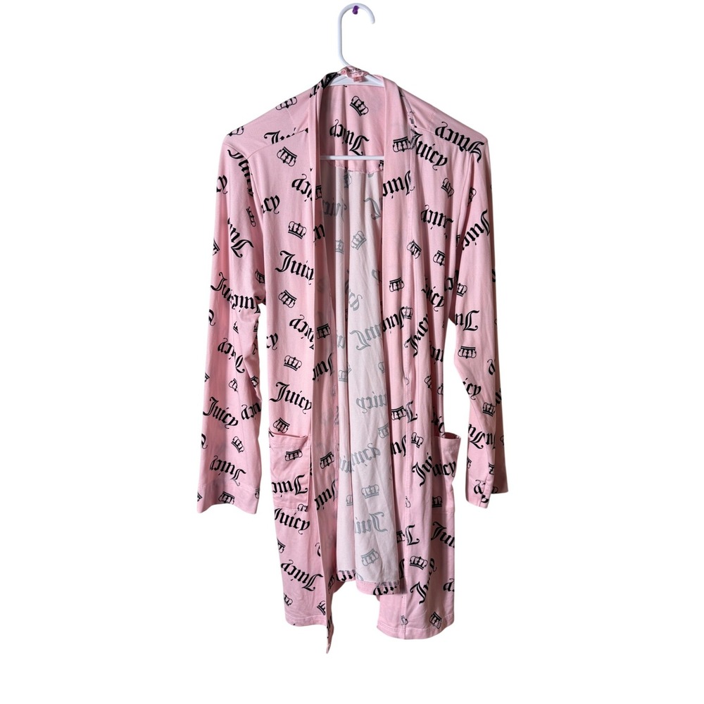 Juicy Couture Pink Logo Crown Print Robe Long Sleeve Tie Waist XL Loungewear